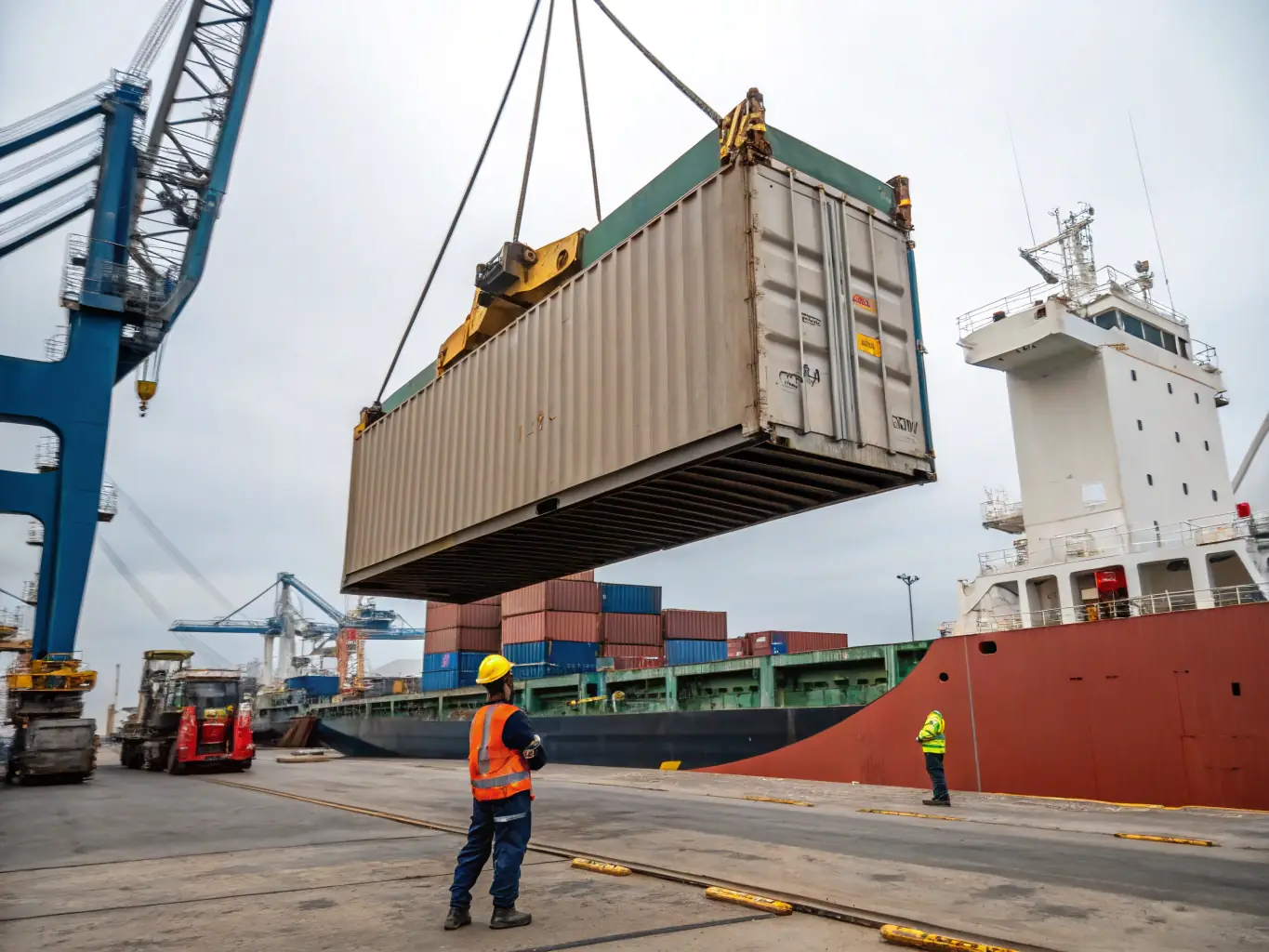 Shipping containers stacked at a construction site, illustrating construction site solutions.